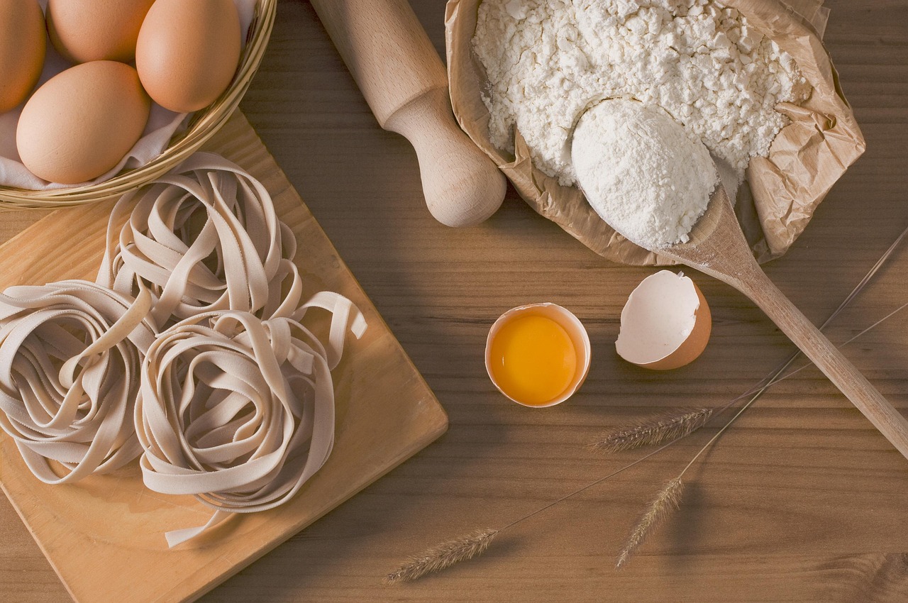pasta, fettuccine, fresh pasta, ingredients, flour, eggs, flat lay, food, italian, gastronomy, cooking, raw, pasta, flour, food, food, food, food, food, cooking, cooking, cooking